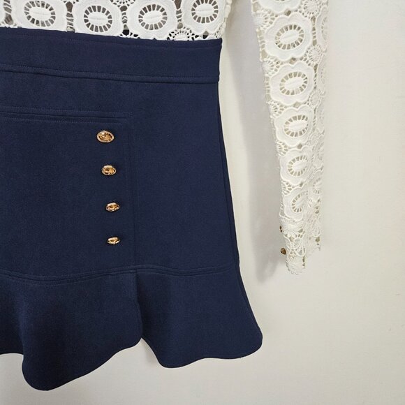 Self-Portrait White Guipure Lace A-Line Mini Dress White Navy Blue - Picture 5 of 13